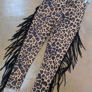Cheetah fringe leggings